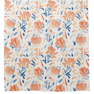Botany linocut baroque: floral seamless background shower curtain