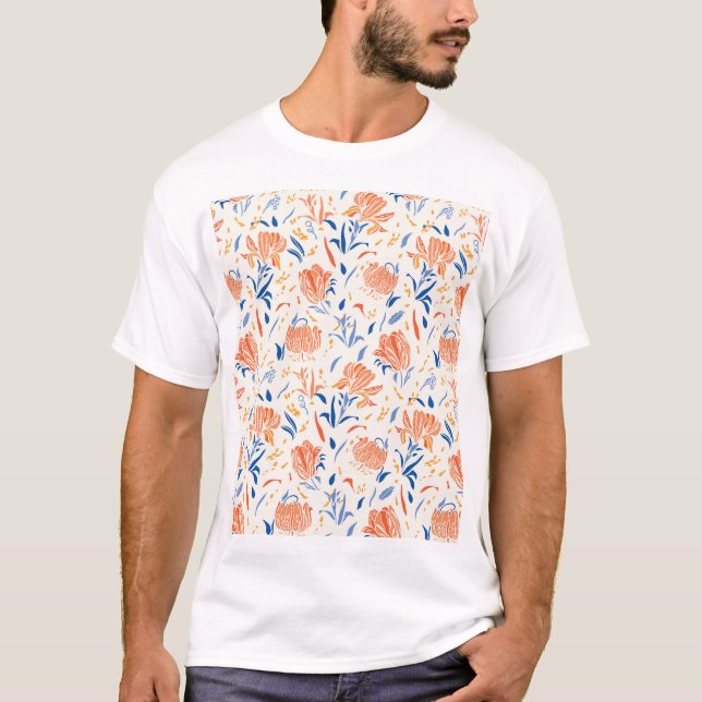 Botany linocut baroque: floral seamless background T-Shirt (Front)