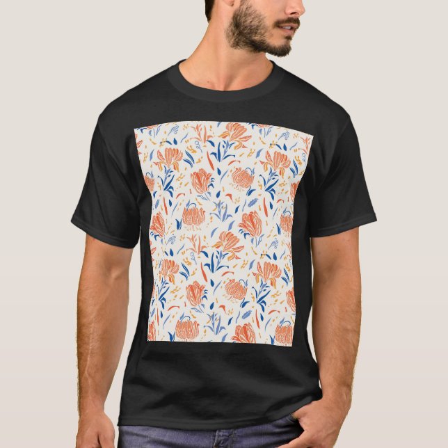 Botany linocut baroque: floral seamless background T-Shirt (Front)