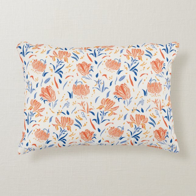 Botany Linocut Baroque Flower Pattern. Seamless Vi Decorative Cushion (Front)