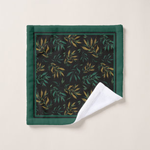 Botany Pattern with Gold and Green Twigs Wash Cloth