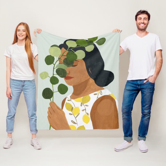 Botany Portrait - Woman with Greenery Fleece Blanket (In Situ)