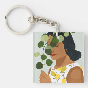 Botany Portrait - Woman with Greenery Key Ring