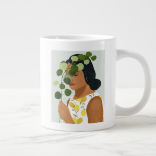 Botany Portrait - Woman with Greenery Large Coffee Mug
