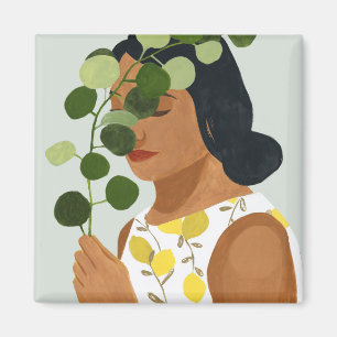 Botany Portrait - Woman with Greenery Magnet