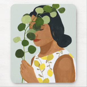 Botany Portrait - Woman with Greenery Mouse Mat