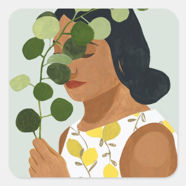 Botany Portrait - Woman with Greenery Square Sticker (Front)