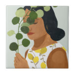Botany Portrait - Woman with Greenery Tile<br><div class="desc">Botany Portrait II by Victoria Borges. | 141036GG</div>