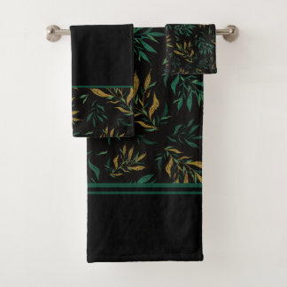 Botany Repeat Pattern Golden and Green Twigs  Bath Towel Set