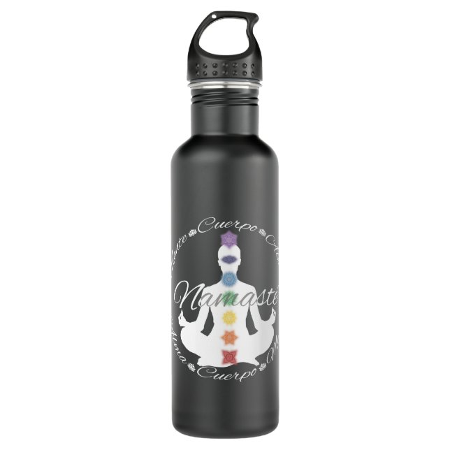 Botella De Agua Yoga Loto Chakras Namaste Blanco 710 Ml Water Bottle (Front)