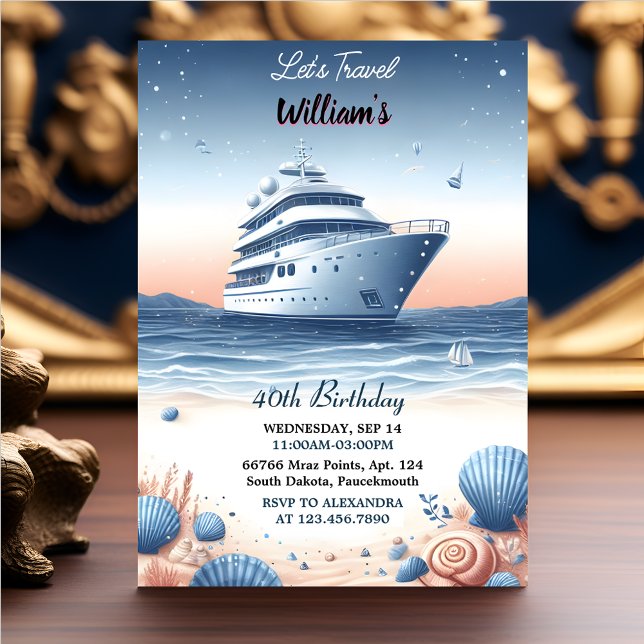 Both Ocean Waves Travel Anchor Yacht 40th Birthday Invitation (Creator Uploaded)