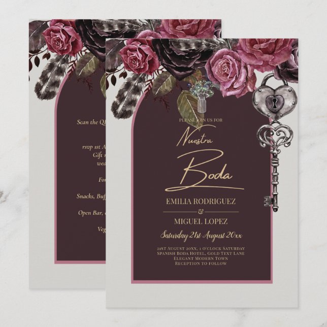 BOTHIC ROSE Burgundy Fall Wedding Invitation (Front/Back)