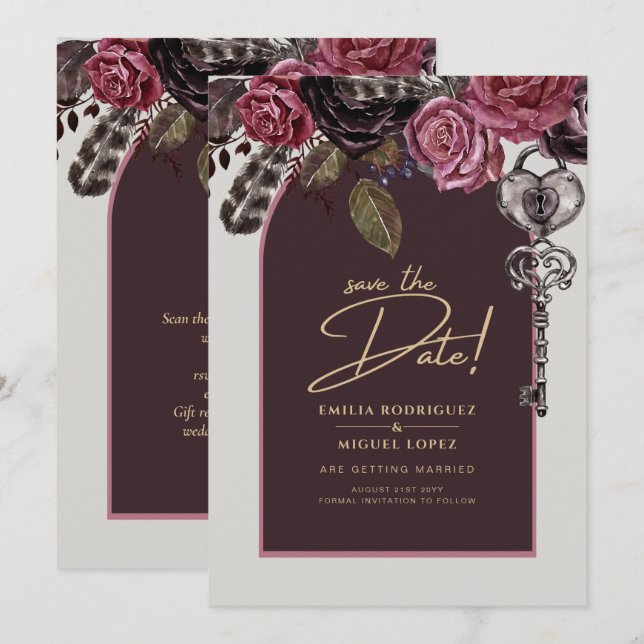 BOTHIC ROSE Burgundy Fall Wedding Invitation (Front/Back)