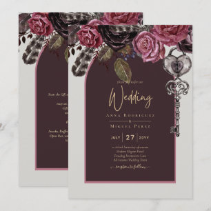 BOTHIC ROSE Burgundy Fall Wedding Invitation