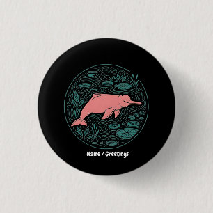 Boto Pink River Dolphin Wildlife Art Matte Salmon  3 Cm Round Badge