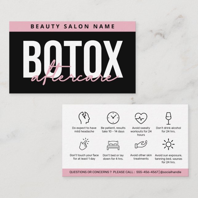 Botox Lip Filler instructions Editable Aftercare B Business Card (Front/Back)