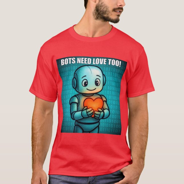 Bots Need Love Too - Men's Bright Red T-Shirt (Front)