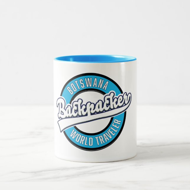 Botswana backpacker world traveller logo. Two-Tone coffee mug (Center)