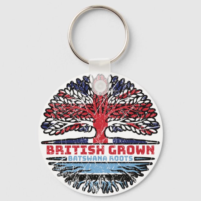 Botswana Batswana British UK Tree Roots Flag Key Ring (Front)