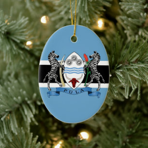 Botswana Coat of Arms/ Flag Ceramic Tree Decoration