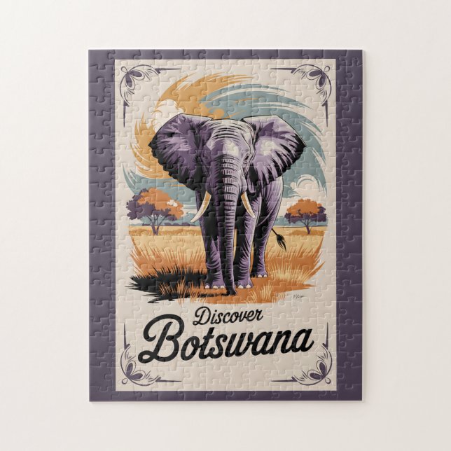 Botswana Elephant Illustration Travel Art Vintage Jigsaw Puzzle (Vertical)
