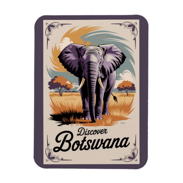 Botswana Elephant Illustration Travel Art Vintage Magnet (Vertical)
