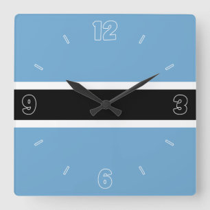 Botswana Flag Blue Black White Numbers Patriotic Square Wall Clock