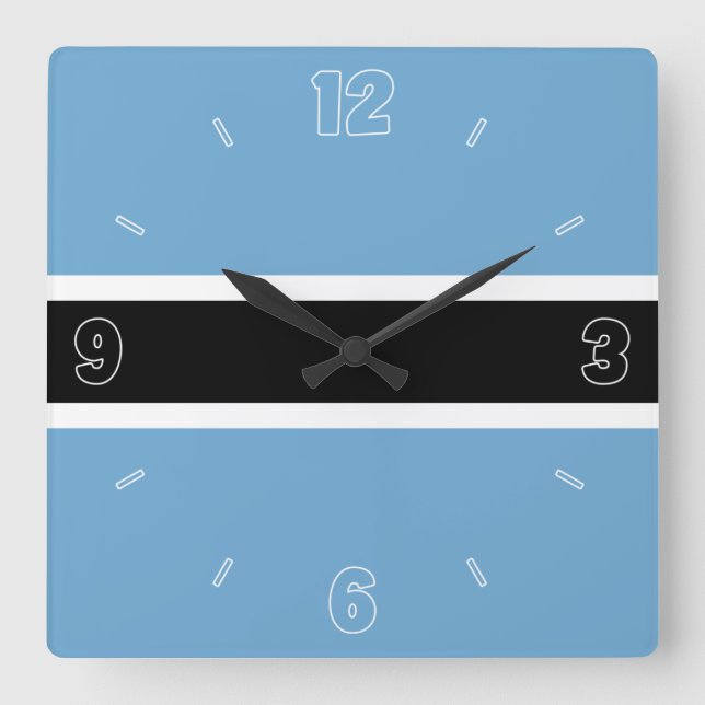 Botswana Flag Blue Black White Numbers Patriotic Square Wall Clock (Front)