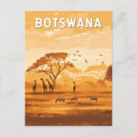 Botswana Illustration Travel Art Vintage