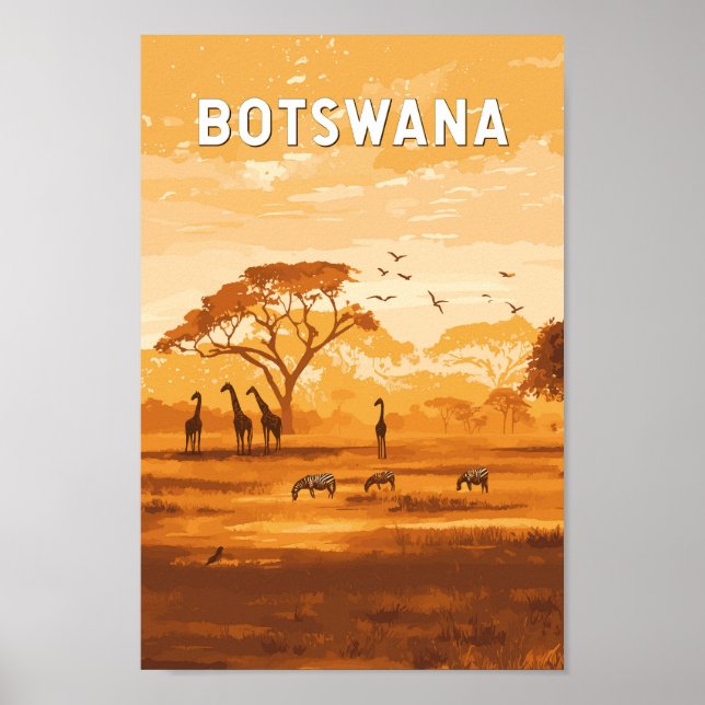 Botswana Illustration Travel Art Vintage Poster (Front)
