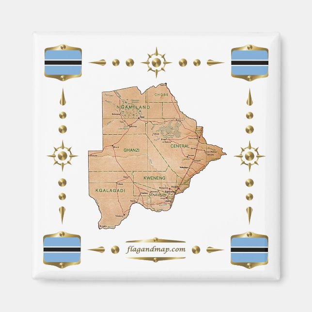 Botswana Map + Flags Magnet (Front)