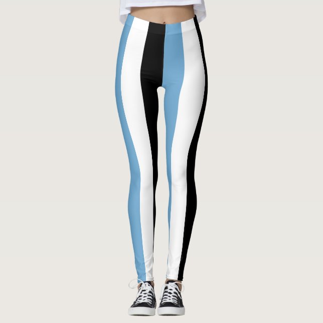 Botswana National Flag Colours Vertical Striped Leggings (Front)