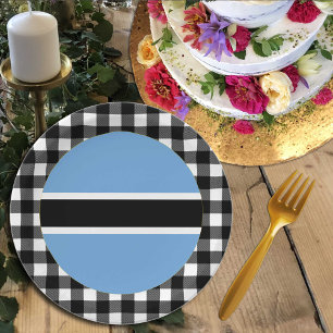 Botswana Plate, buffalo plaid & Botswana Flag Paper Plate