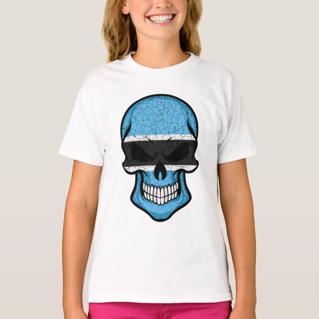 Botswana Smiling Skull Flag  T-Shirt (Front)