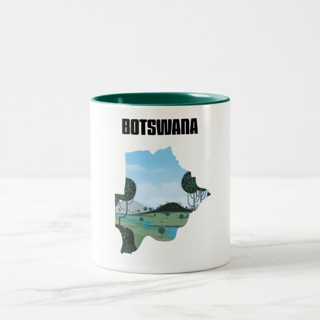 Botswana travel poster Two-Tone coffee mug (Center)
