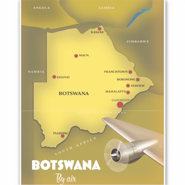 Botswana vintage style travel poster. (Front)