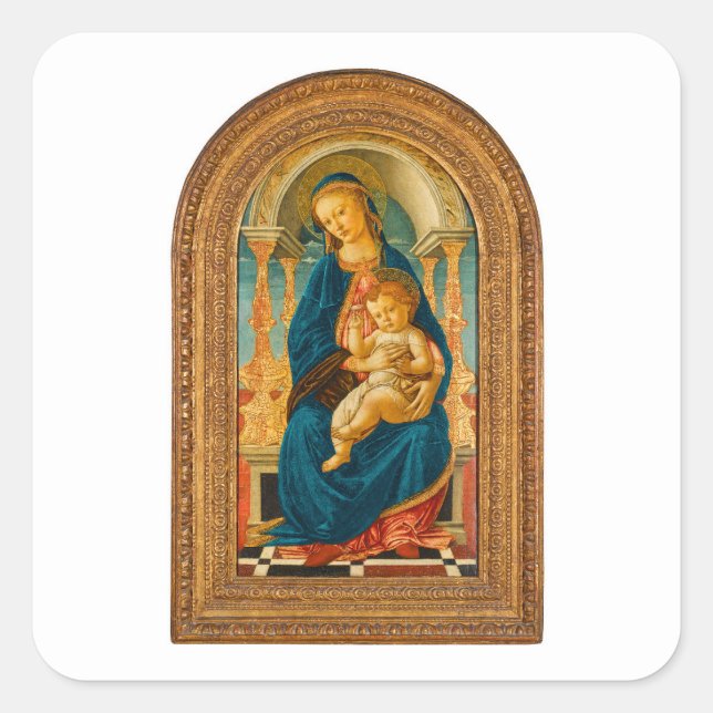 Botticelli (1445-1510) Madonna & Child Enthroned  Square Sticker (Front)