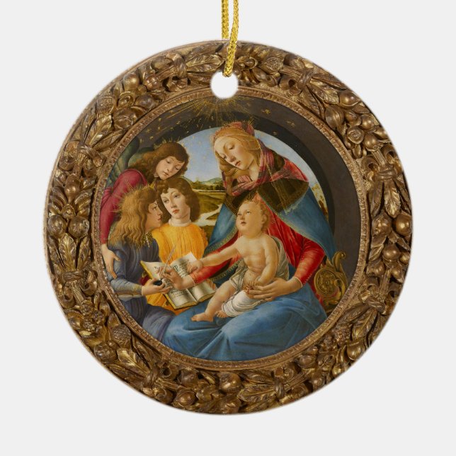 Botticelli Madonna Magnificat Child 3 Angels Book Ceramic Tree Decoration (Front)