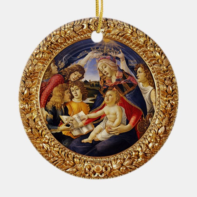 Botticelli Madonna of Magnificat Child and Angels Ceramic Tree Decoration (Front)