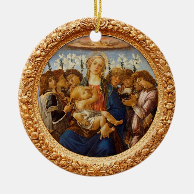 Botticelli Madonna with Child 8 Angels and Lilies  Ceramic Tree Decoration (Front)