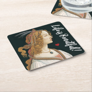 Botticelli Nymph Portrait Painting Art Square Paper Coaster