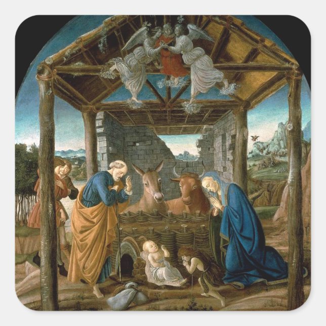 Botticelli - The Nativity, famous painting, Square Sticker (Front)