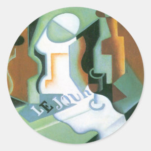 Bottle and Fruit Dish by Juan Gris, Vintage Cubism Classic Round Sticker