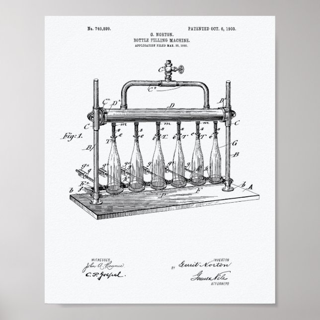 Bottle Filling Machine 1903 Patent Art White Paper Poster (Front)