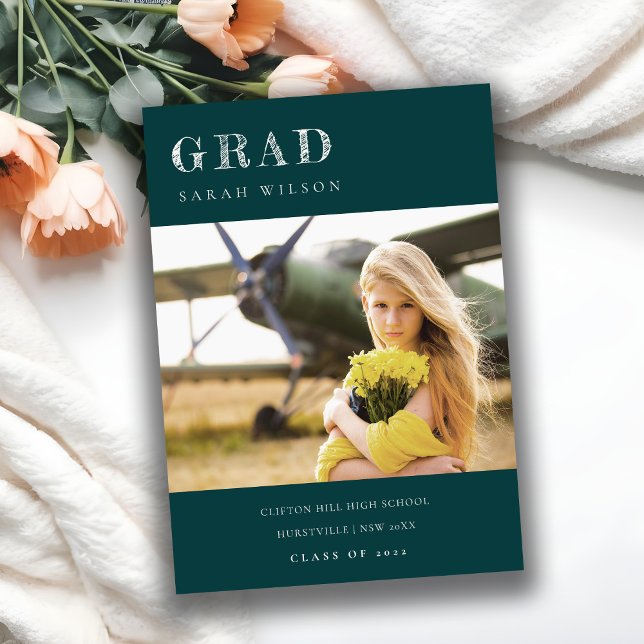 Bottle Green Clean Minimal Clean Photo Graduation Invitation (Creator Uploaded)