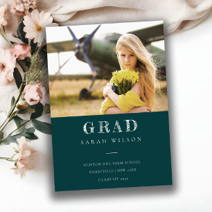 Bottle Green Clean Minimal Clean Photo Graduation Invitation