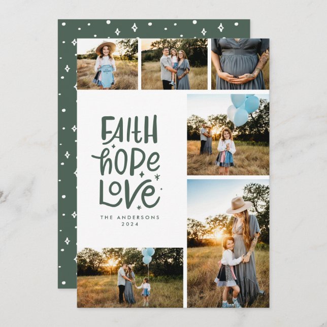 Bottle green faith hope love multiple Photo Holiday Card (Front/Back)