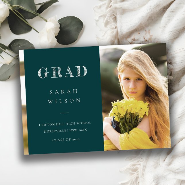 Bottle Green Minimal Clean Photo Graduation Invitation (Creator Uploaded)