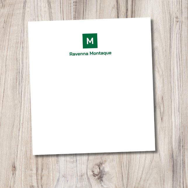 Bottle Green Modern Chic Trendy Monogram Name  Notepad (Creator Uploaded)