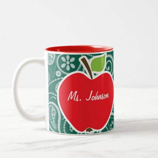 Bottle Green Paisley; Apple Two-Tone Coffee Mug (Left)